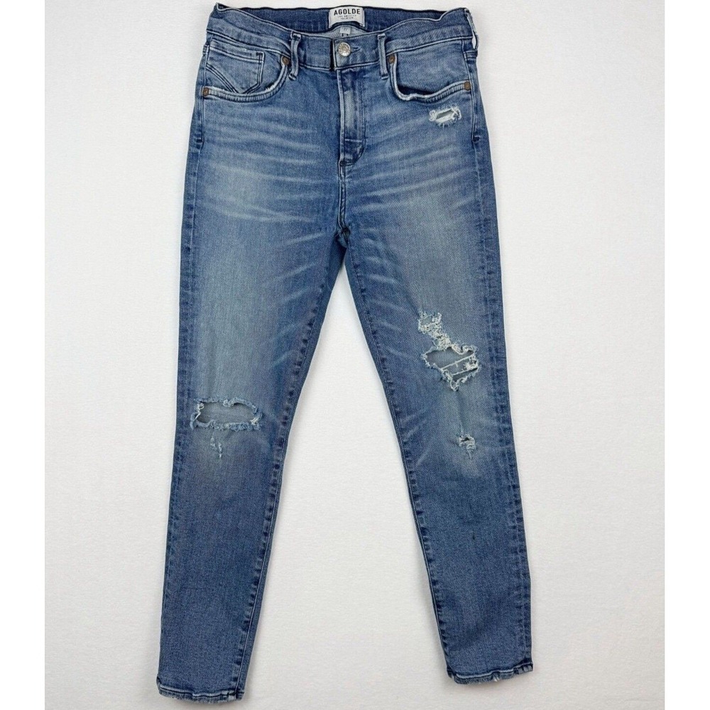 AGOLDE Denim Jeans Distressed High Rise Wash Blue Size 27x26 Women's‎   *READ